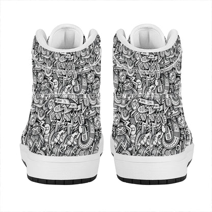 Cartoon Mechanic Pattern Print High Top Leather Sneakers