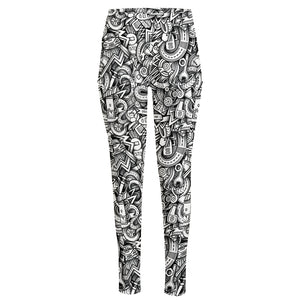 Cartoon Mechanic Pattern Print High-Waisted Pocket Leggings