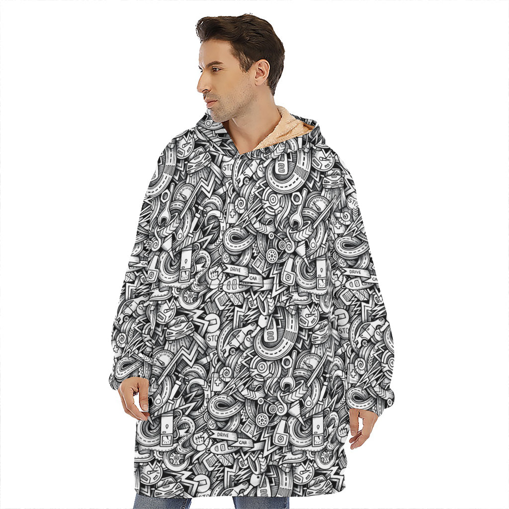 Cartoon Mechanic Pattern Print Hoodie Blanket