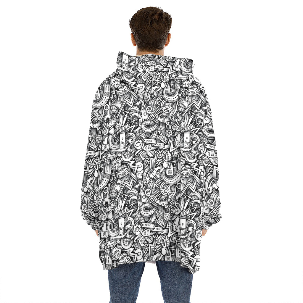 Cartoon Mechanic Pattern Print Hoodie Blanket