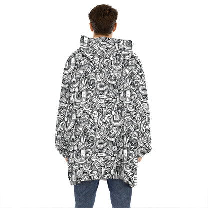 Cartoon Mechanic Pattern Print Hoodie Blanket