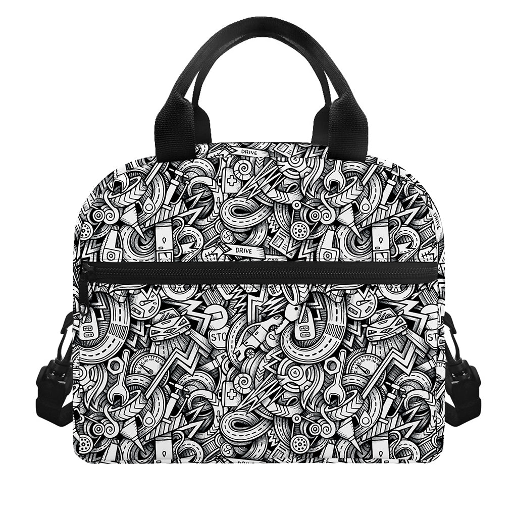 Cartoon Mechanic Pattern Print Insulated Lunch Bag