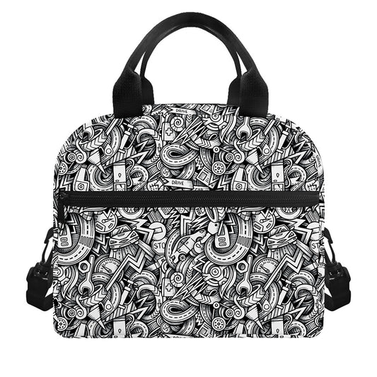 Cartoon Mechanic Pattern Print Insulated Lunch Bag