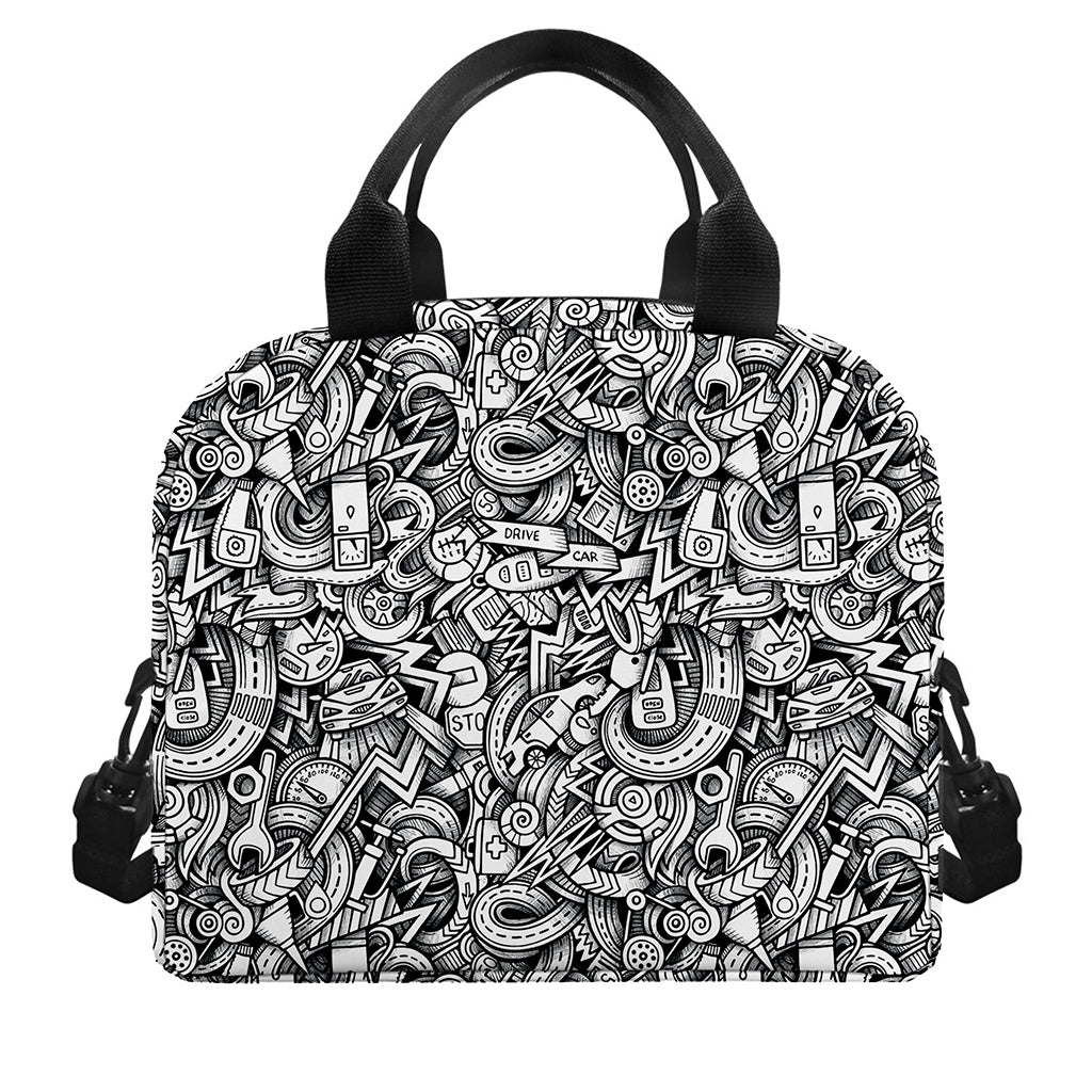 Cartoon Mechanic Pattern Print Insulated Lunch Bag