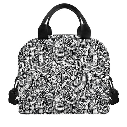 Cartoon Mechanic Pattern Print Insulated Lunch Bag