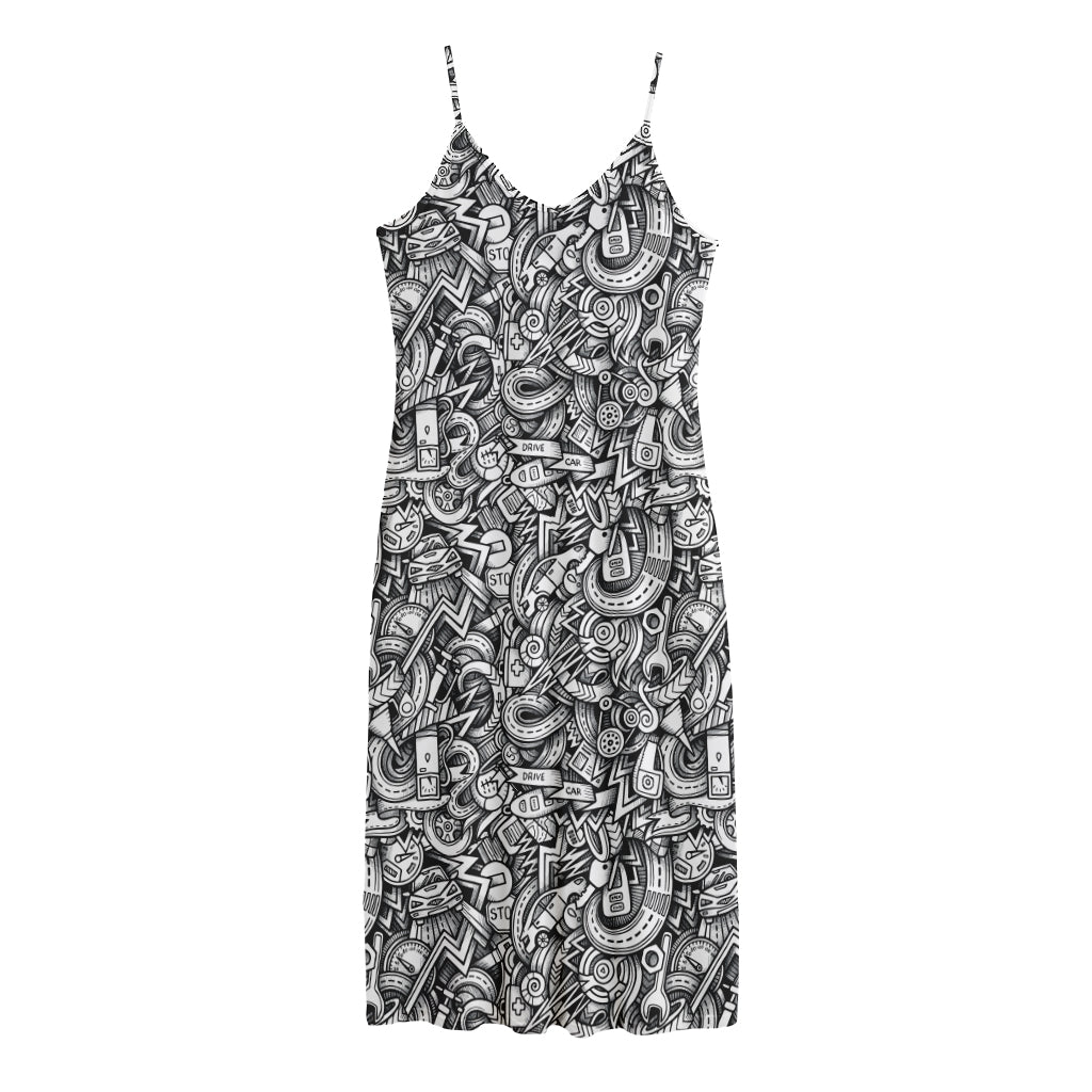 Cartoon Mechanic Pattern Print Jersey Midi Cami Dress