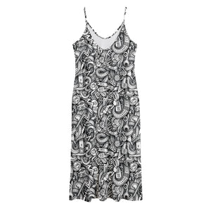 Cartoon Mechanic Pattern Print Jersey Midi Cami Dress