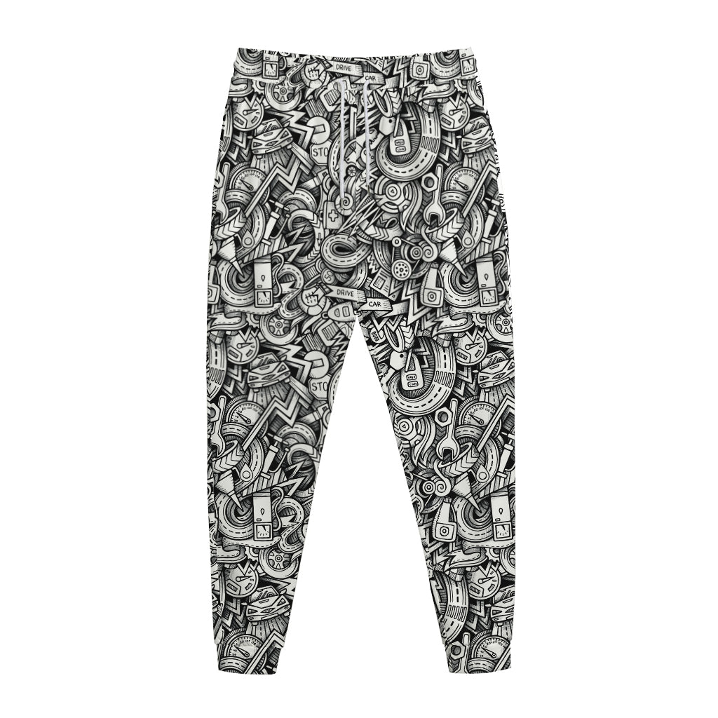 Cartoon Mechanic Pattern Print Jogger Pants