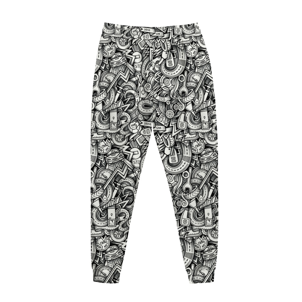 Cartoon Mechanic Pattern Print Jogger Pants