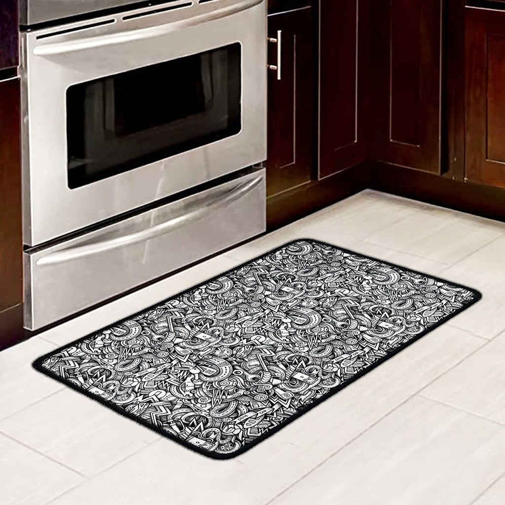Cartoon Mechanic Pattern Print Kitchen Mat