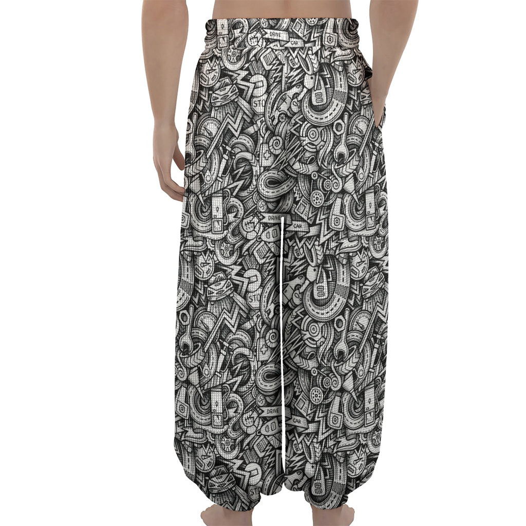 Cartoon Mechanic Pattern Print Lantern Pants