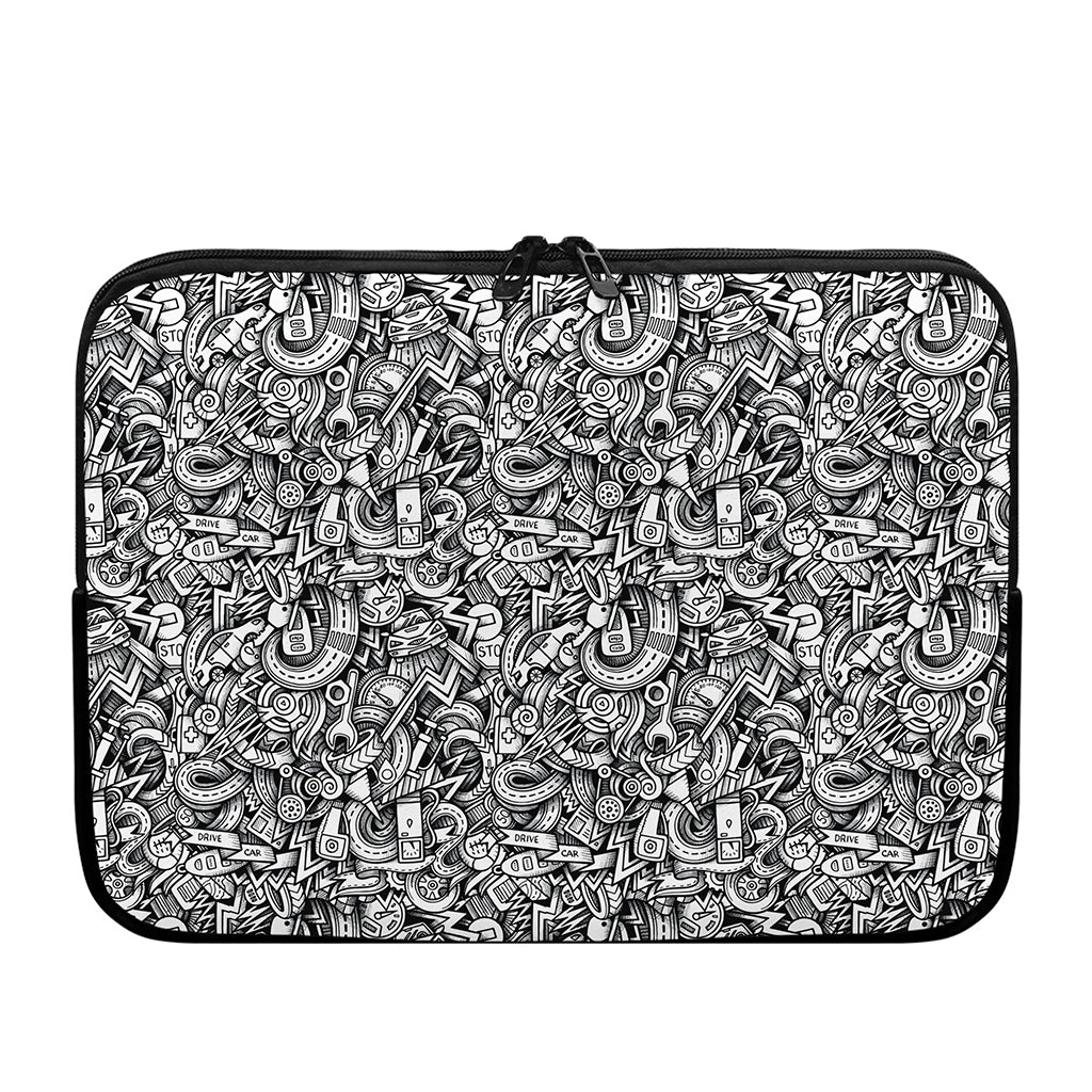 Cartoon Mechanic Pattern Print Laptop Sleeve