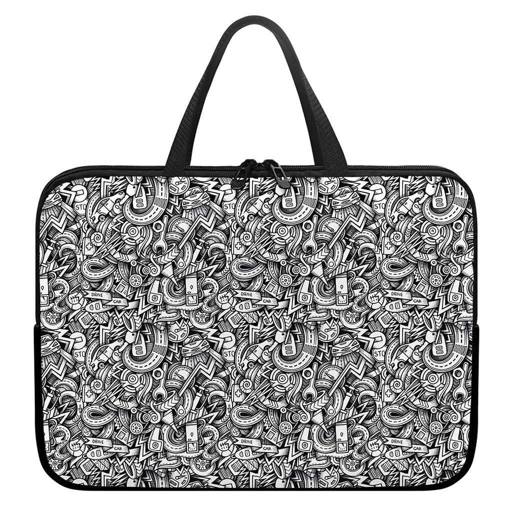 Cartoon Mechanic Pattern Print Laptop Sleeve With Handle