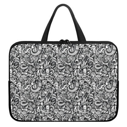 Cartoon Mechanic Pattern Print Laptop Sleeve With Handle
