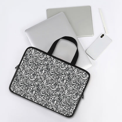 Cartoon Mechanic Pattern Print Laptop Sleeve With Handle