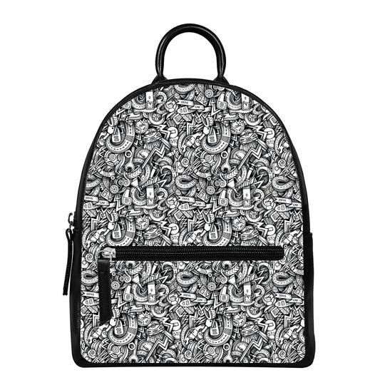 Cartoon Mechanic Pattern Print Leather Backpack