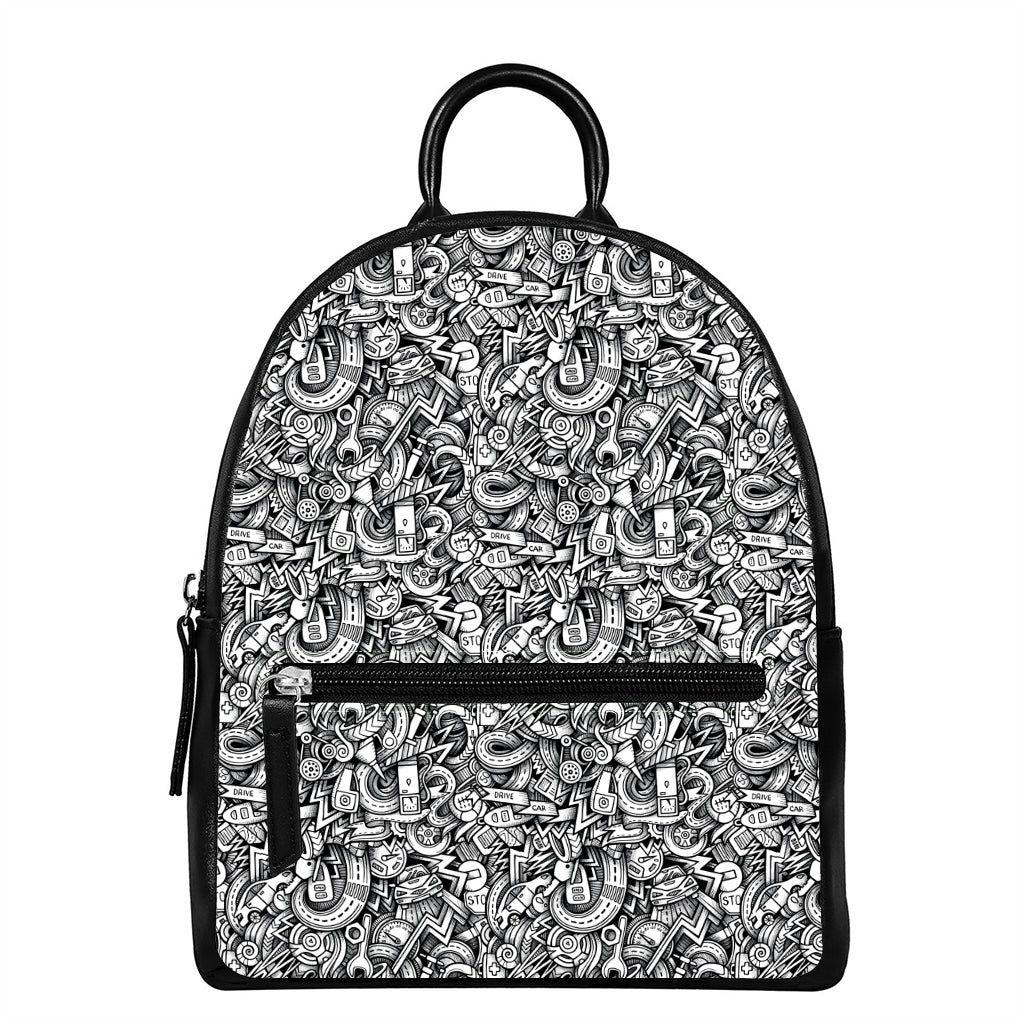 Cartoon Mechanic Pattern Print Leather Backpack