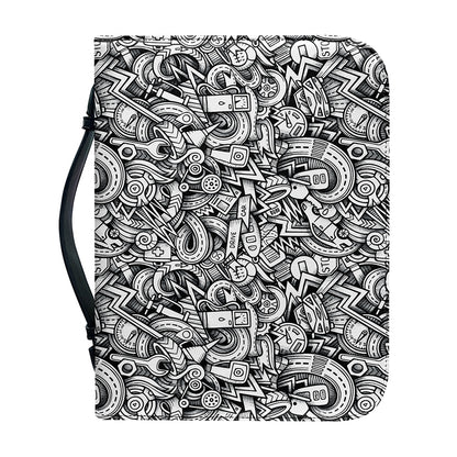 Cartoon Mechanic Pattern Print Leather Bible Cover