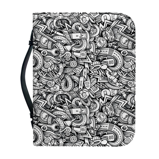 Cartoon Mechanic Pattern Print Leather Bible Cover