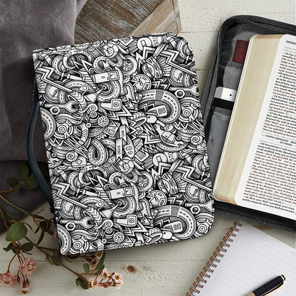 Cartoon Mechanic Pattern Print Leather Bible Cover