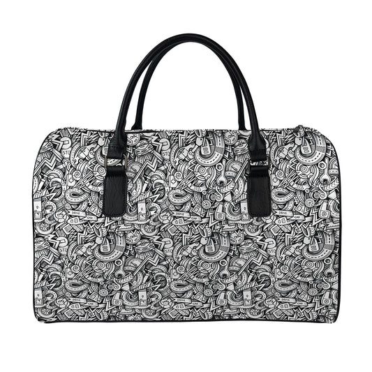 Cartoon Mechanic Pattern Print Leather Duffle Bag