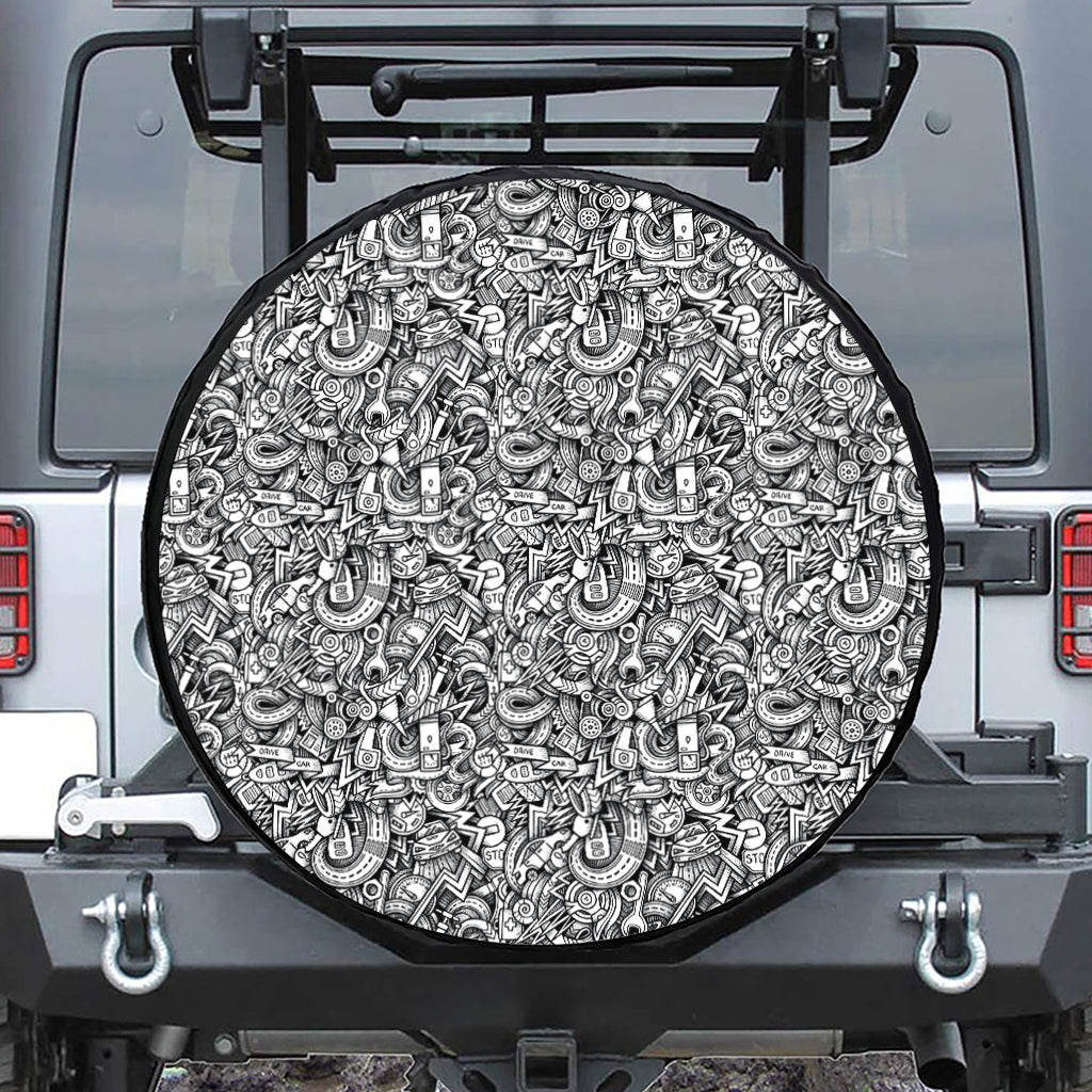 Cartoon Mechanic Pattern Print Leather Spare Tire Cover