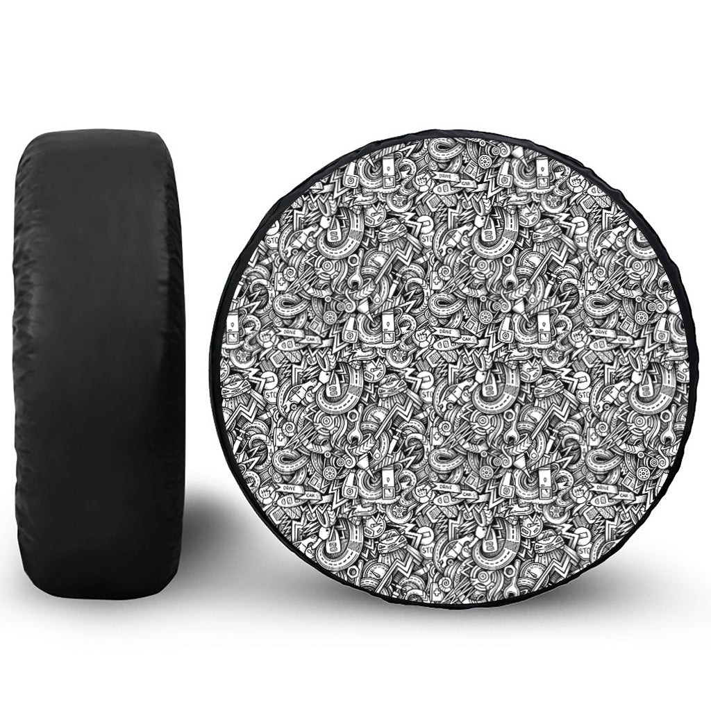 Cartoon Mechanic Pattern Print Leather Spare Tire Cover