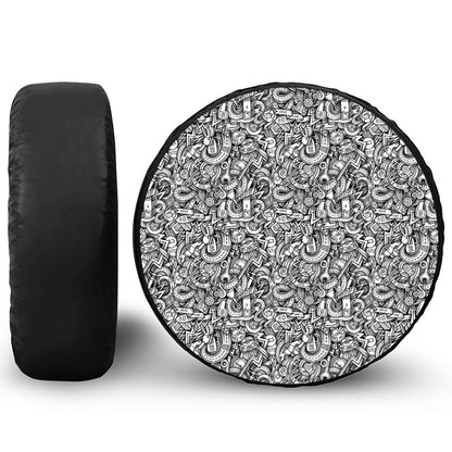 Cartoon Mechanic Pattern Print Leather Spare Tire Cover