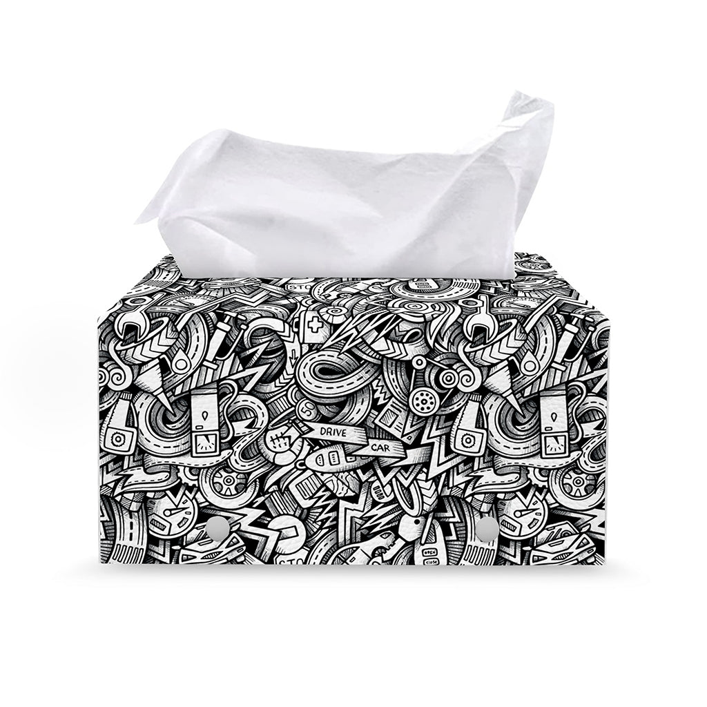 Cartoon Mechanic Pattern Print Leather Tissue Box Cover
