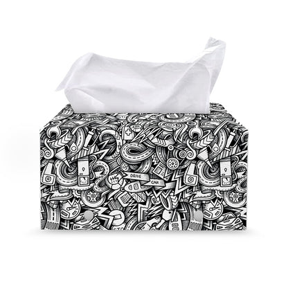 Cartoon Mechanic Pattern Print Leather Tissue Box Cover