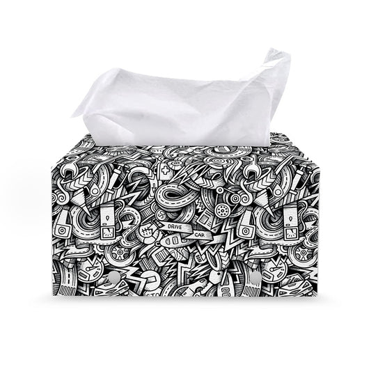 Cartoon Mechanic Pattern Print Leather Tissue Box Cover