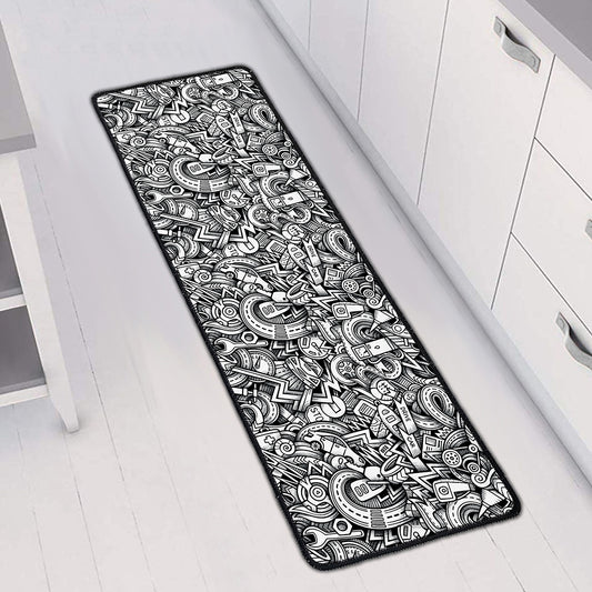 Cartoon Mechanic Pattern Print Long Kitchen Mat