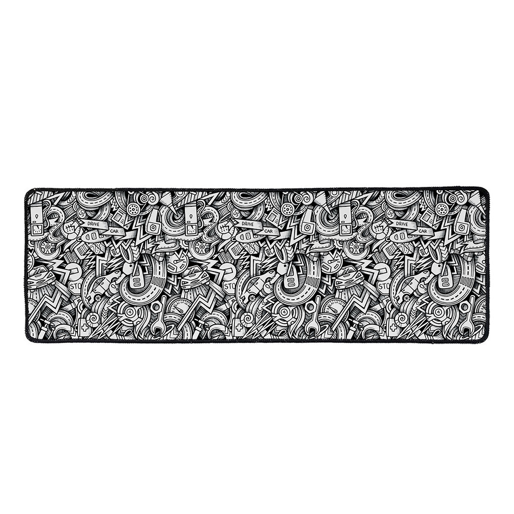Cartoon Mechanic Pattern Print Long Kitchen Mat