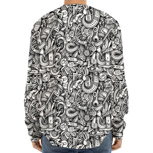 Cartoon Mechanic Pattern Print Long Sleeve Baseball Jersey