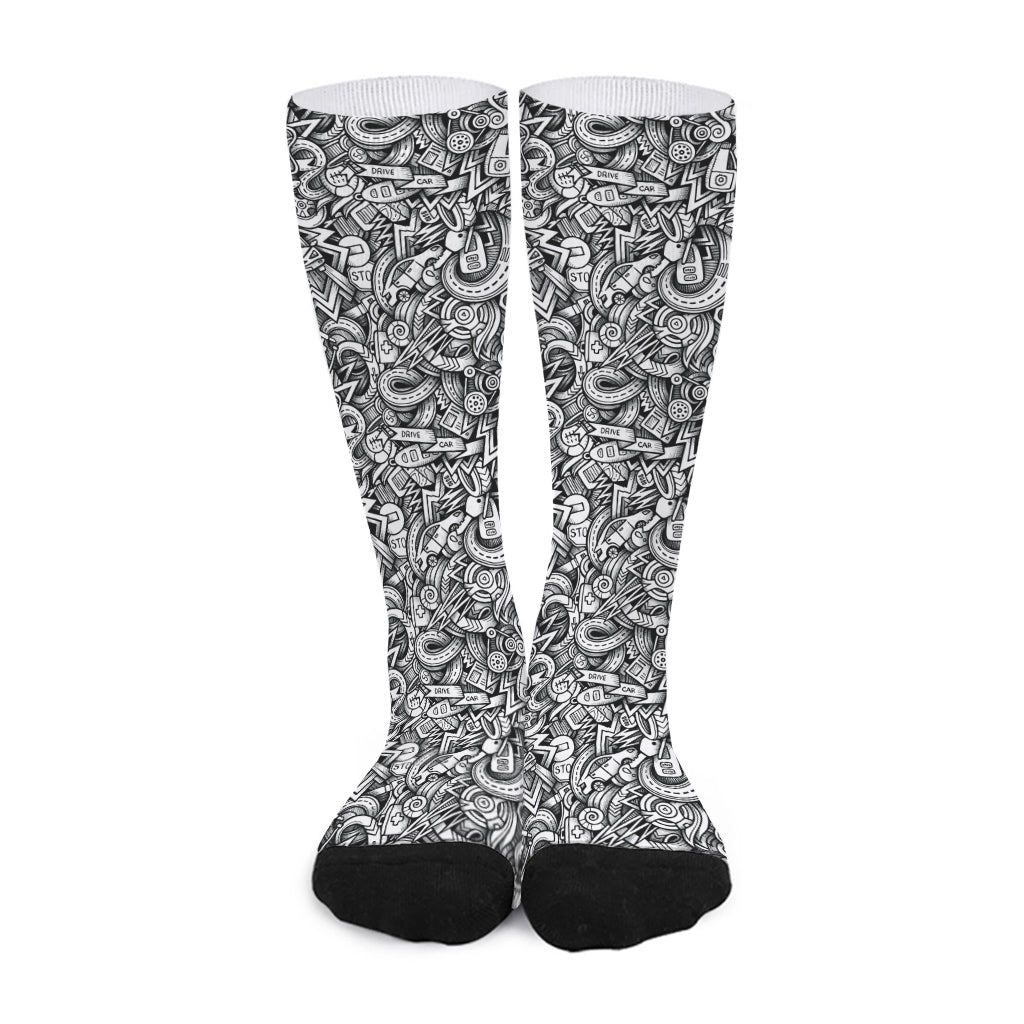 Cartoon Mechanic Pattern Print Long Socks