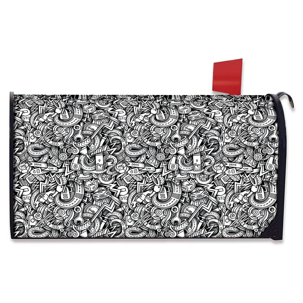 Cartoon Mechanic Pattern Print Mailbox Cover