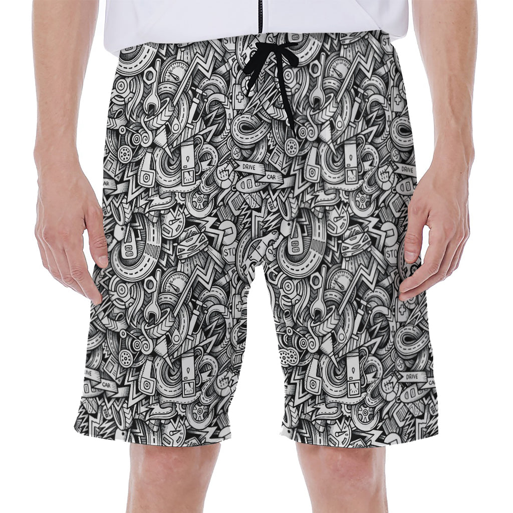 Cartoon Mechanic Pattern Print Men's Beach Shorts