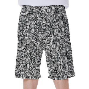 Cartoon Mechanic Pattern Print Men's Beach Shorts