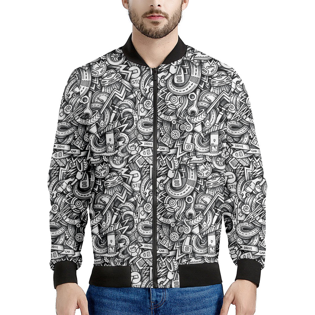 Cartoon Mechanic Pattern Print Men's Bomber Jacket