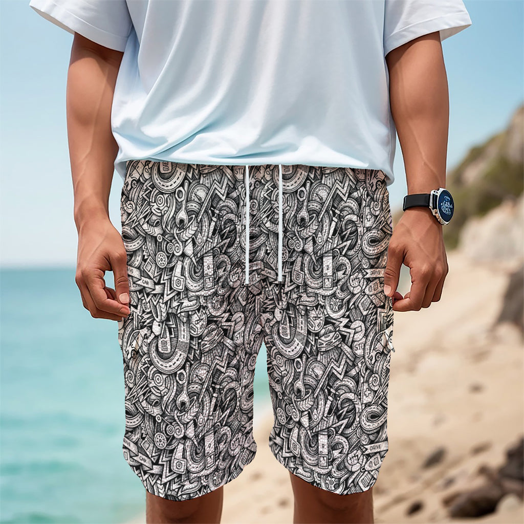 Cartoon Mechanic Pattern Print Men's Cargo Shorts