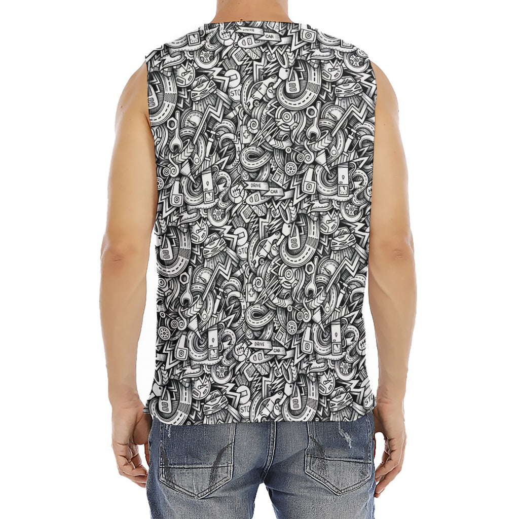 Cartoon Mechanic Pattern Print Men's Fitness Tank Top