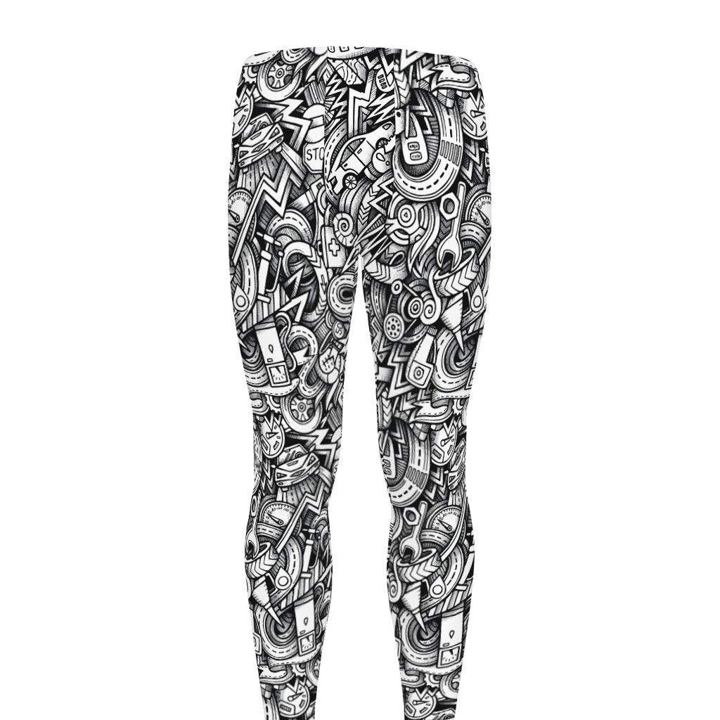 Cartoon Mechanic Pattern Print Men's leggings