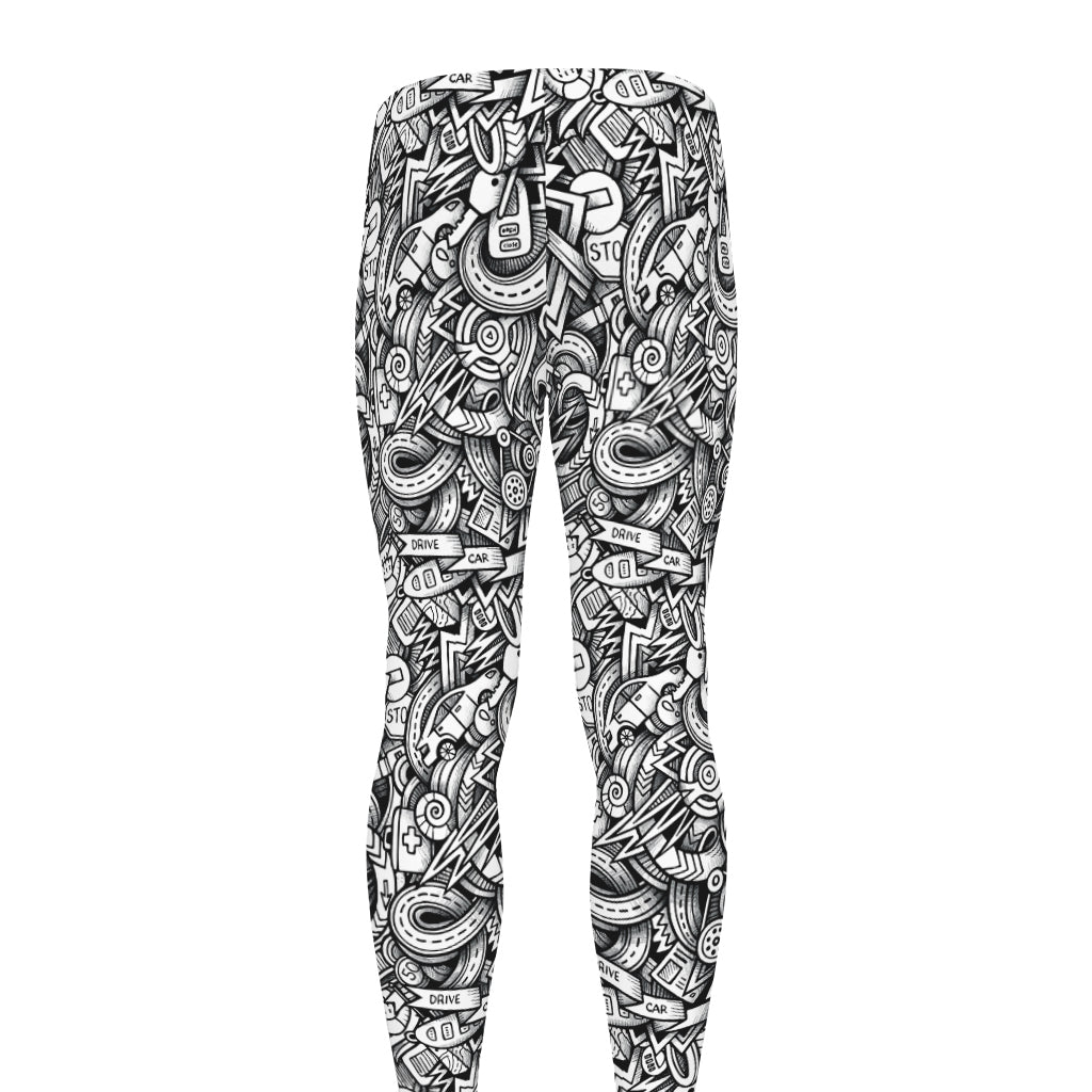 Cartoon Mechanic Pattern Print Men's leggings