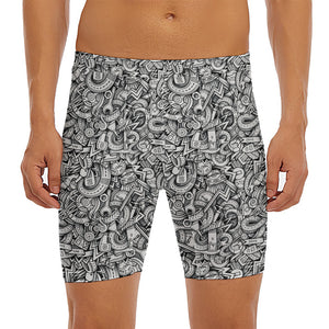 Cartoon Mechanic Pattern Print Men's Long Boxer Briefs