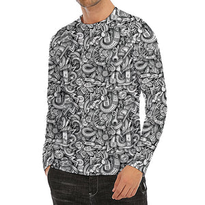 Cartoon Mechanic Pattern Print Men's Long Sleeve Rash Guard