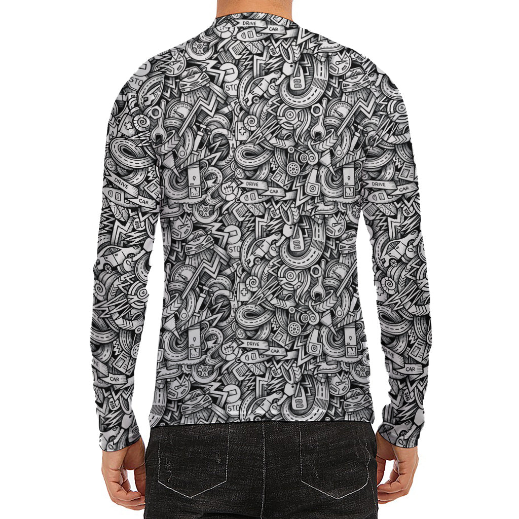 Cartoon Mechanic Pattern Print Men's Long Sleeve Rash Guard