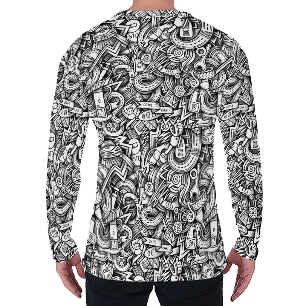 Cartoon Mechanic Pattern Print Men's Long Sleeve T-Shirt