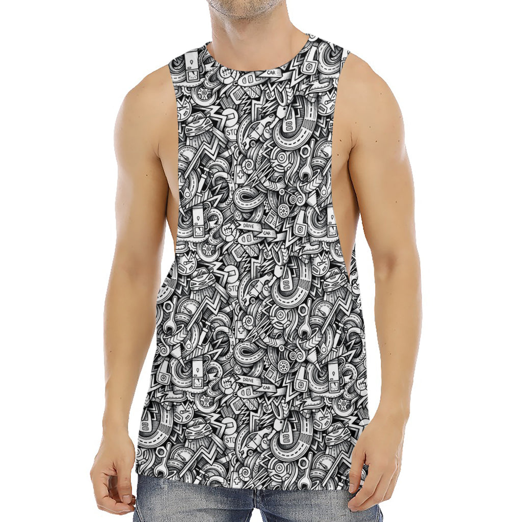 Cartoon Mechanic Pattern Print Men's Muscle Tank Top