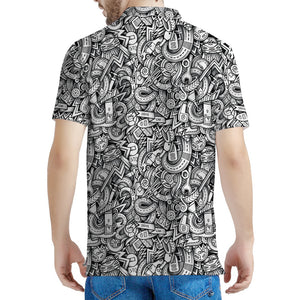 Cartoon Mechanic Pattern Print Men's Polo Shirt