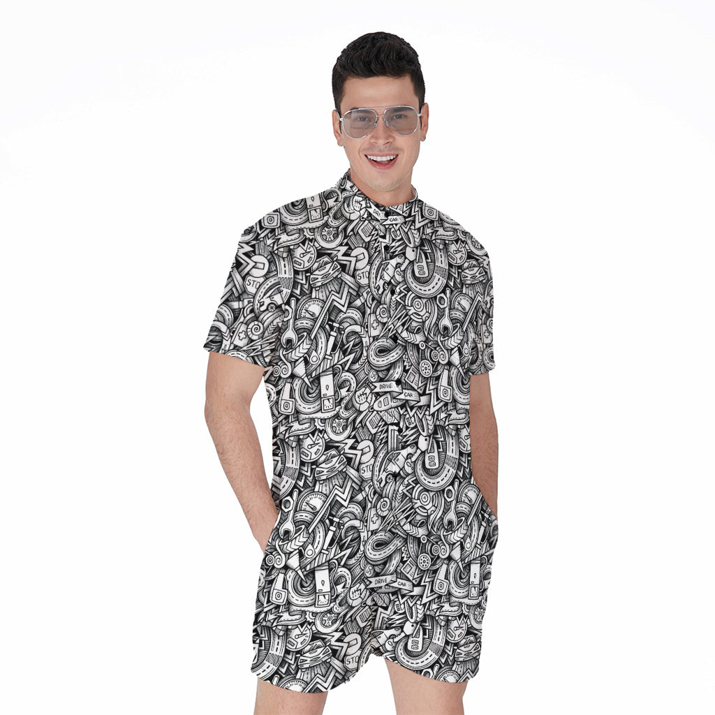 Cartoon Mechanic Pattern Print Men's Rompers